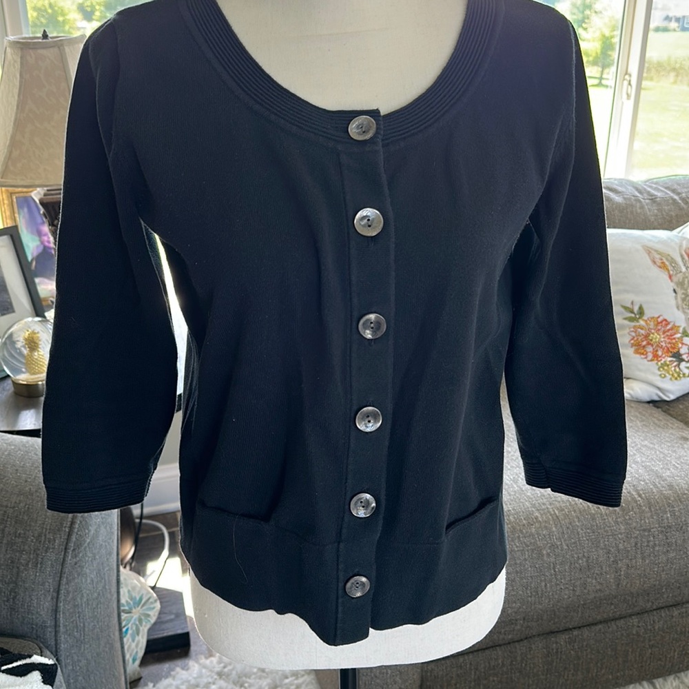J. Jill Black Scoop Neck Button Front Cardigan Sweater Knit Top Size Small S